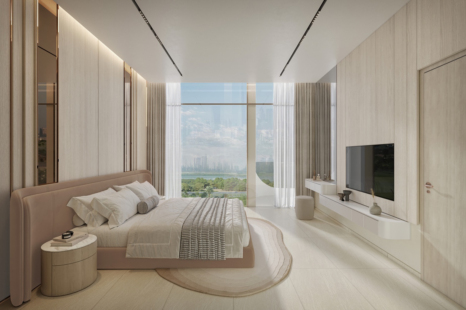 The Caden – ložnice s výhledem na Dubaj